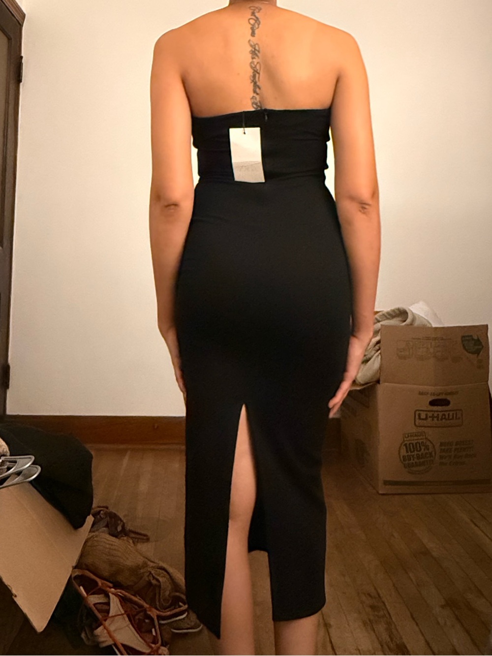 Strapless Black Sweetheart Deep V Dress - Elegant Evening Wear - Picture 5 of 5